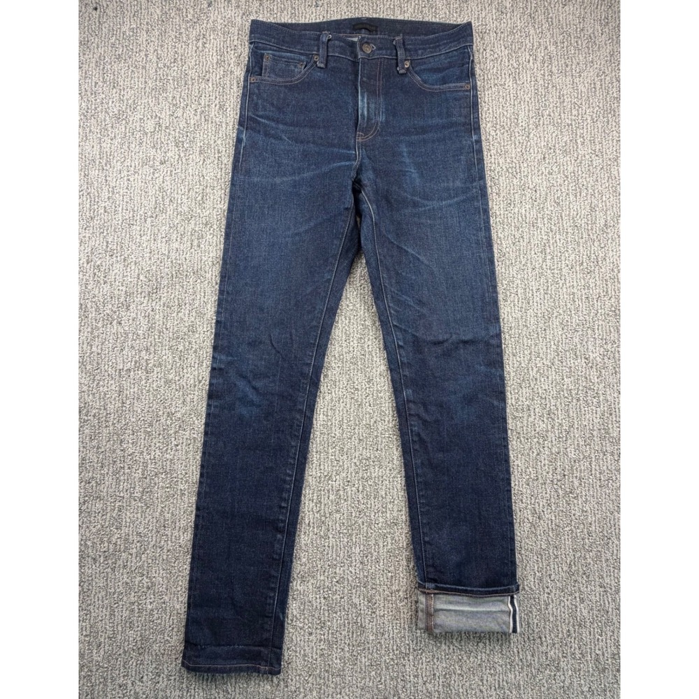 Uniqlo Jeans Men 31x33 Dark Indigo Slim Straight Kaihara Selvedge Denim‎ 461579